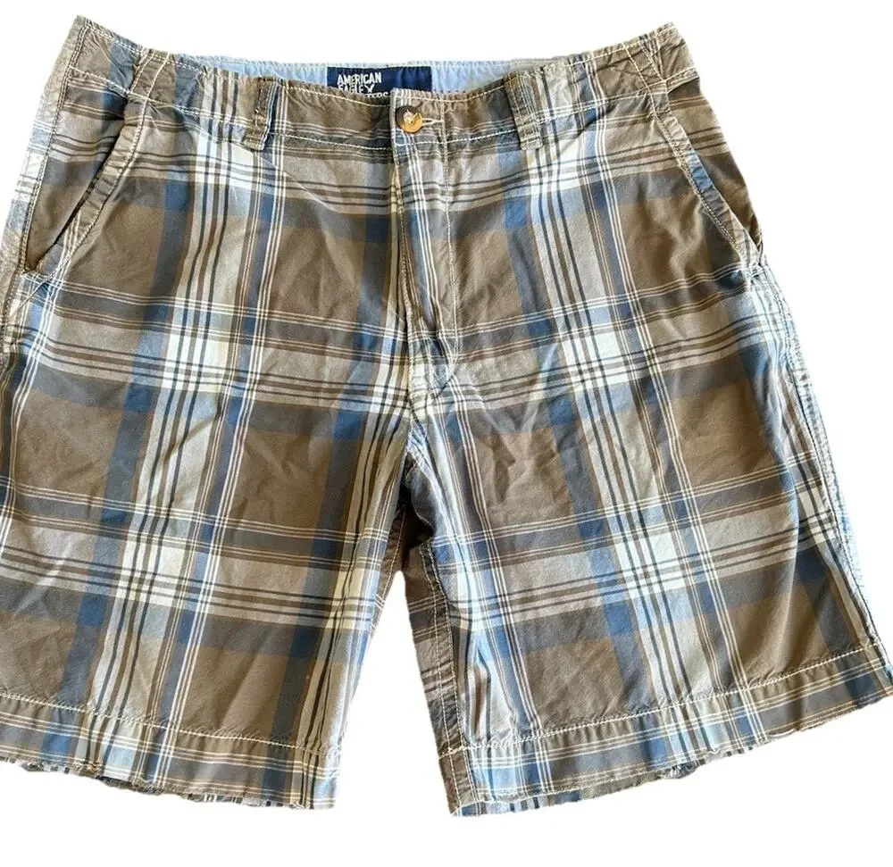 y2k american eagle Plaid shorts Mens 38 Preppy Skater Retro Chino grunge preppy